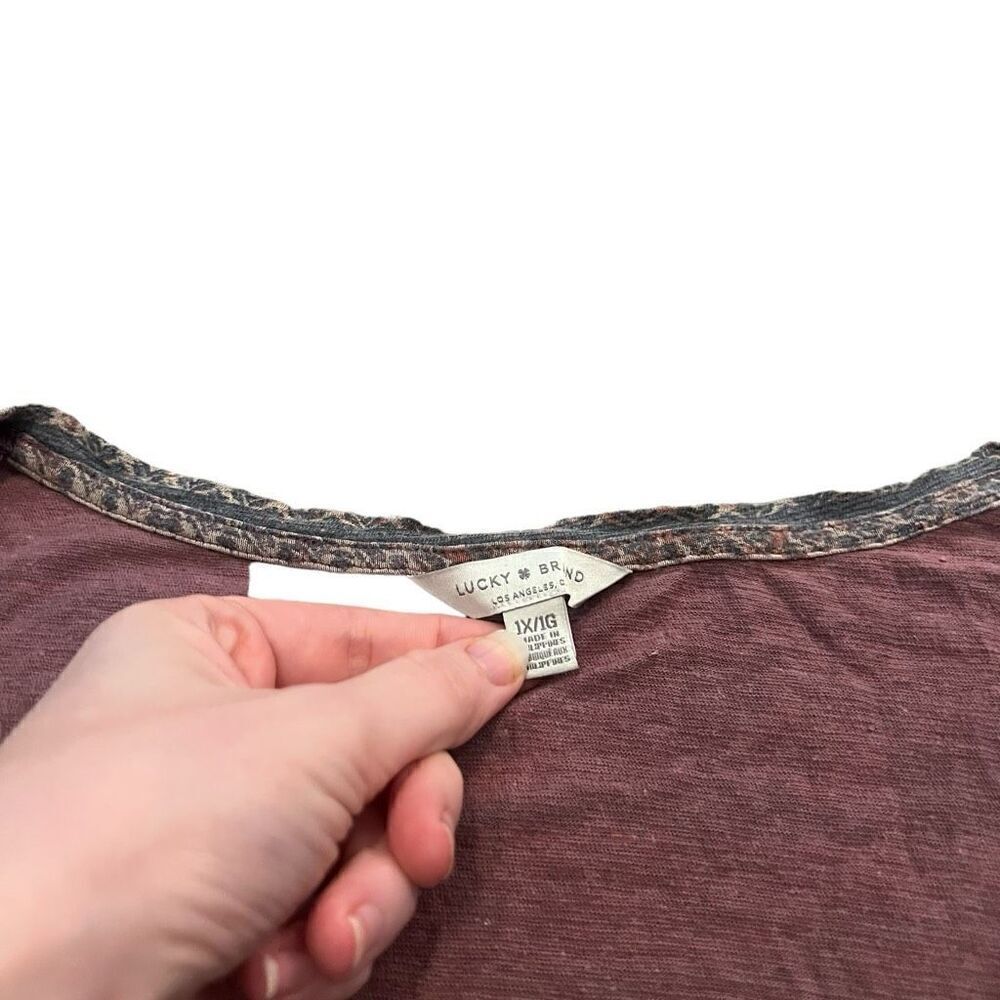 LUCKY BRAND Linen Blend Printed Short Sleeve Scoop Neck T-Shirt Size 1X - Picture 4 of 7
